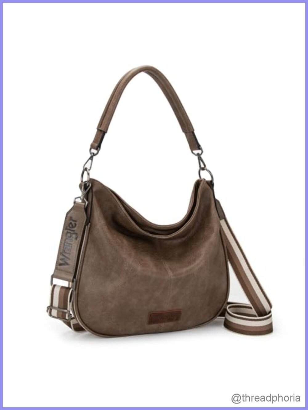 Wrangler Hobo Bag Crossbody Vegan Leather Shoulder Purse with Adjustable Strap